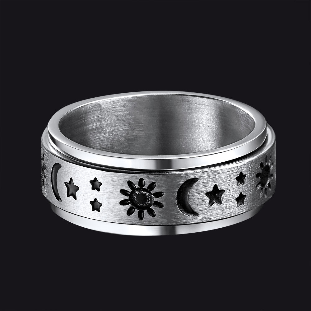 FaithHeart Moon Star Sun Ring Fidget Ring for Anxiety