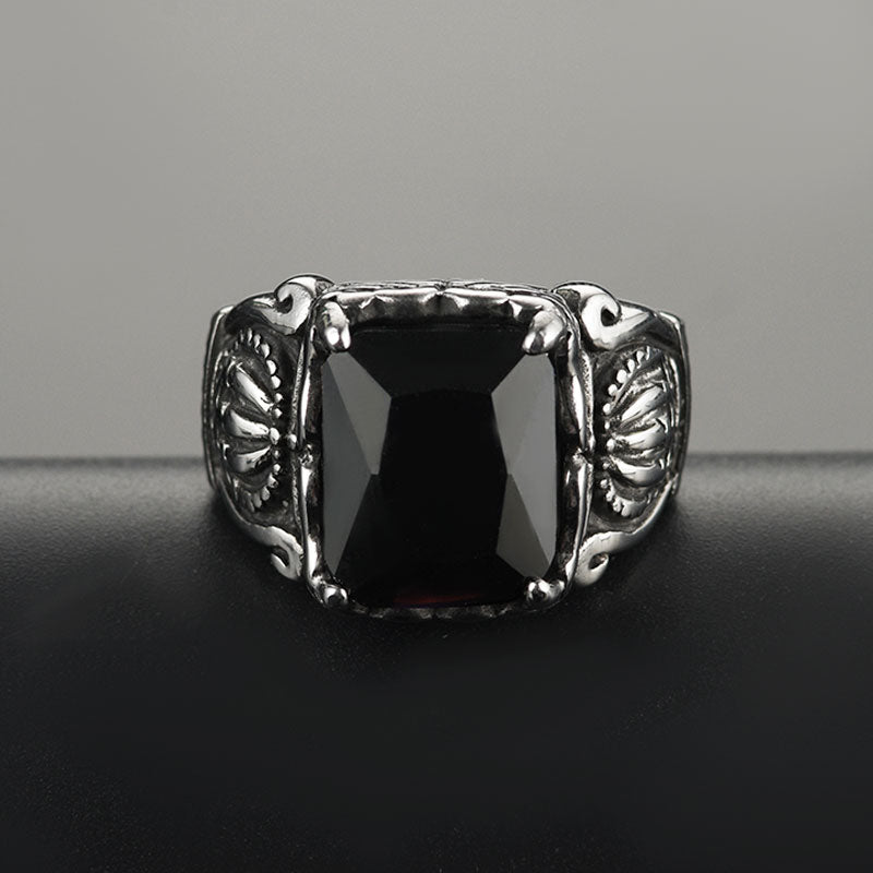 Crystal Crown Black Onyx Ring for Men