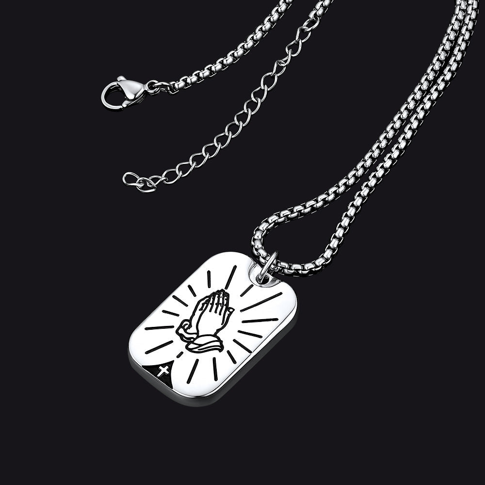Serenity Prayer Hand Dog Tag Necklace For Men