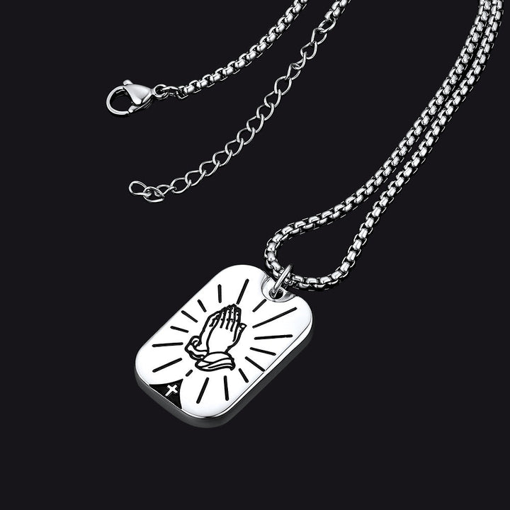 Serenity Prayer Hand Dog Tag Necklace For Men
