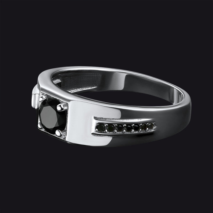 Men's Black Onyx Ring Diamond Ring in Sterling Silver