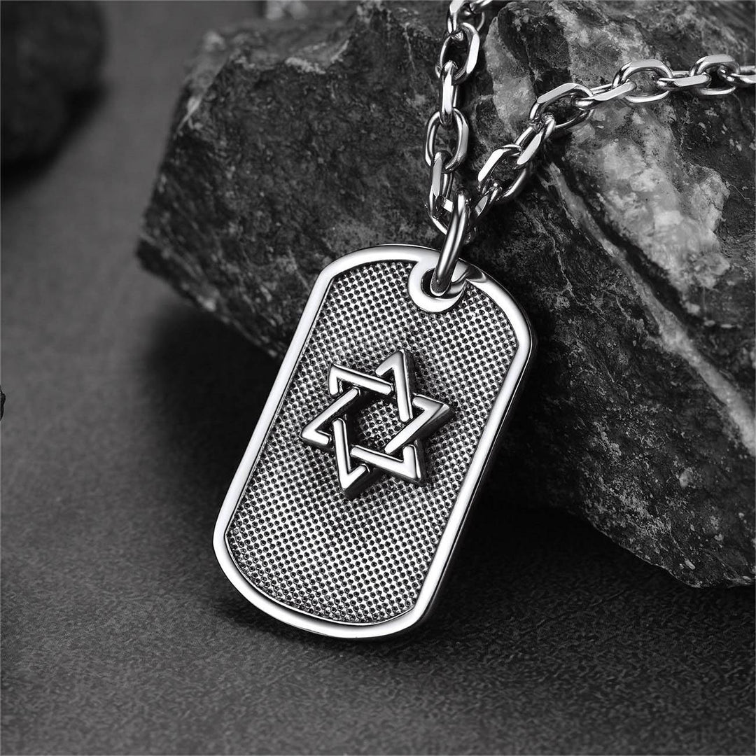 Engraved Jewish Star Of David Dog Tag Necklace For Men
