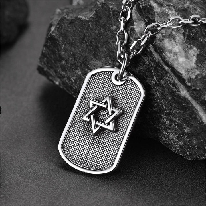 Engraved Jewish Star Of David Dog Tag Necklace For Men
