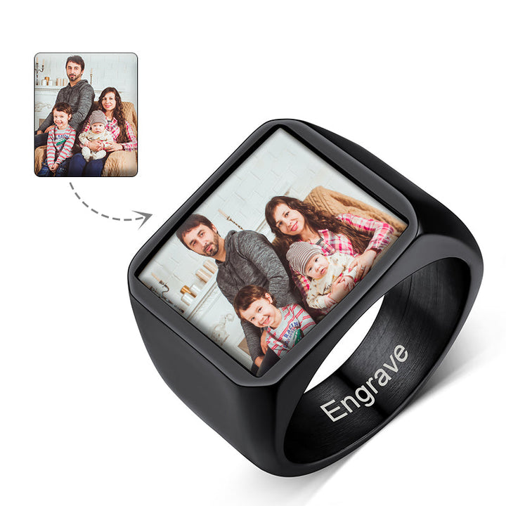 Customized Square Picture Signet Ring With Photo for Men Women
