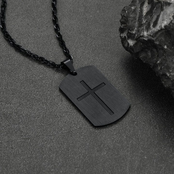 Christian Joshua 1:9 Dog Tag Cross Necklace For Men