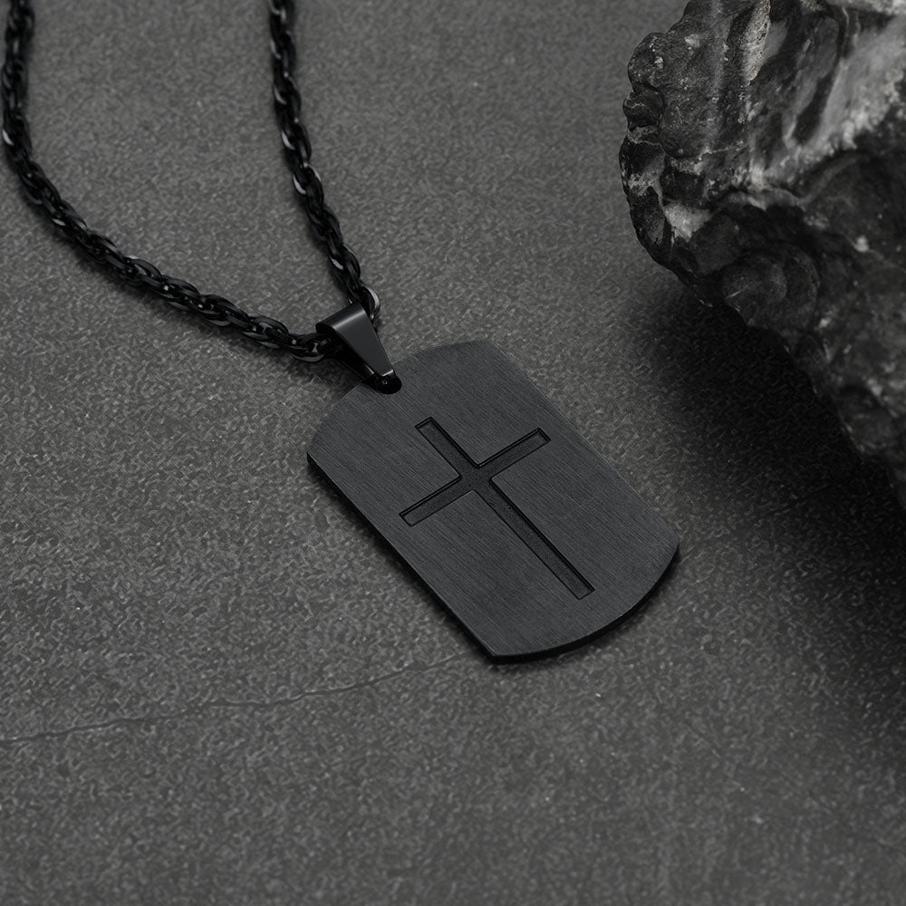 Christian Joshua 1:9 Dog Tag Cross Necklace For Men