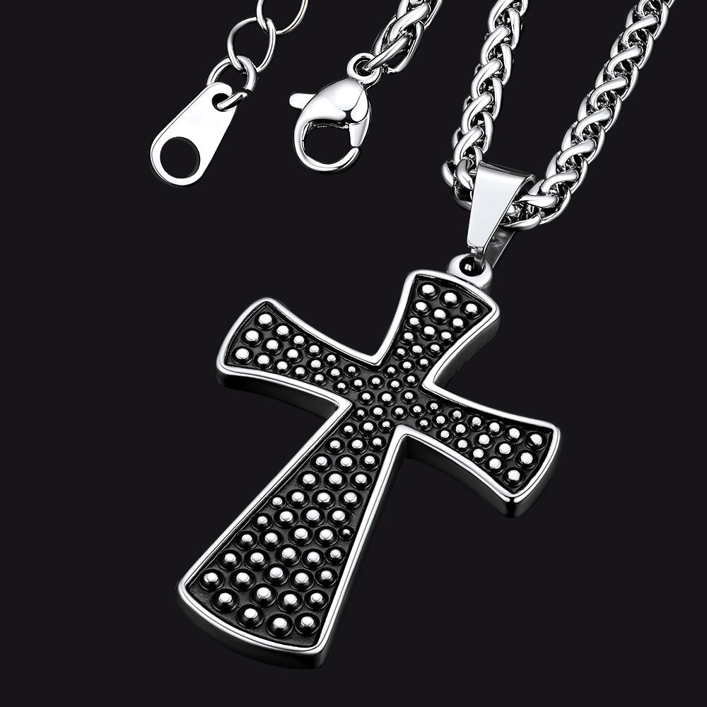 Thick Christ Simple Cross Necklace with Black Enamel Dots