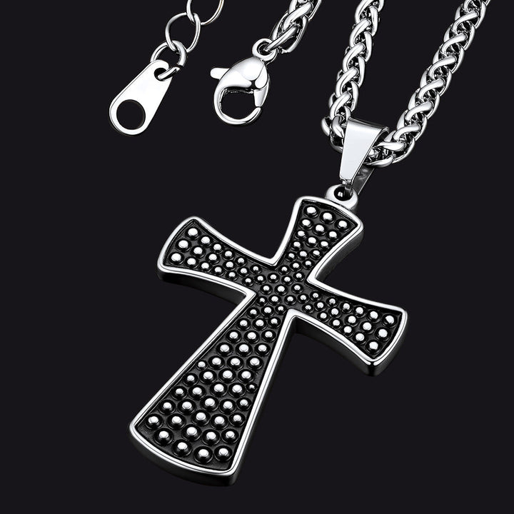 Thick Christ Simple Cross Necklace with Black Enamel Dots