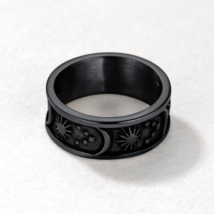 Stainless Steel Sun Moon Star Band Ring For Men
