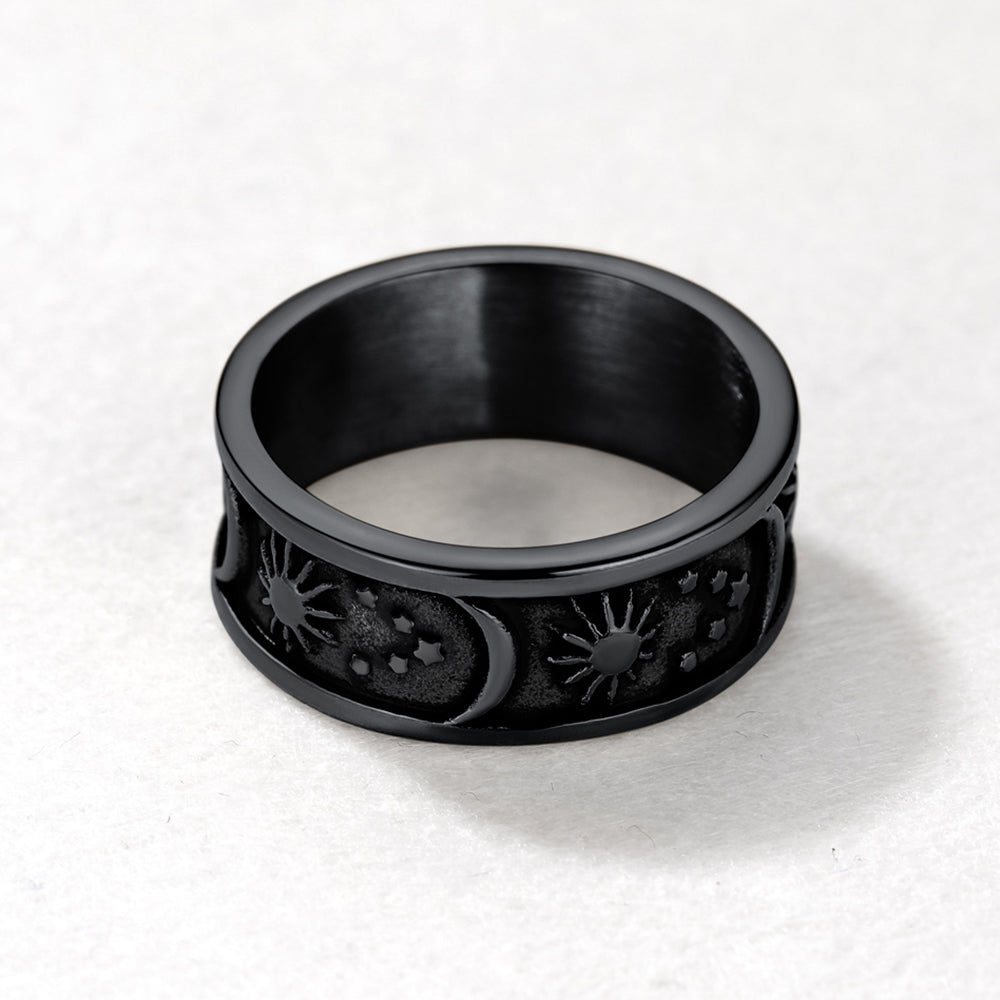 Stainless Steel Sun Moon Star Band Ring For Men