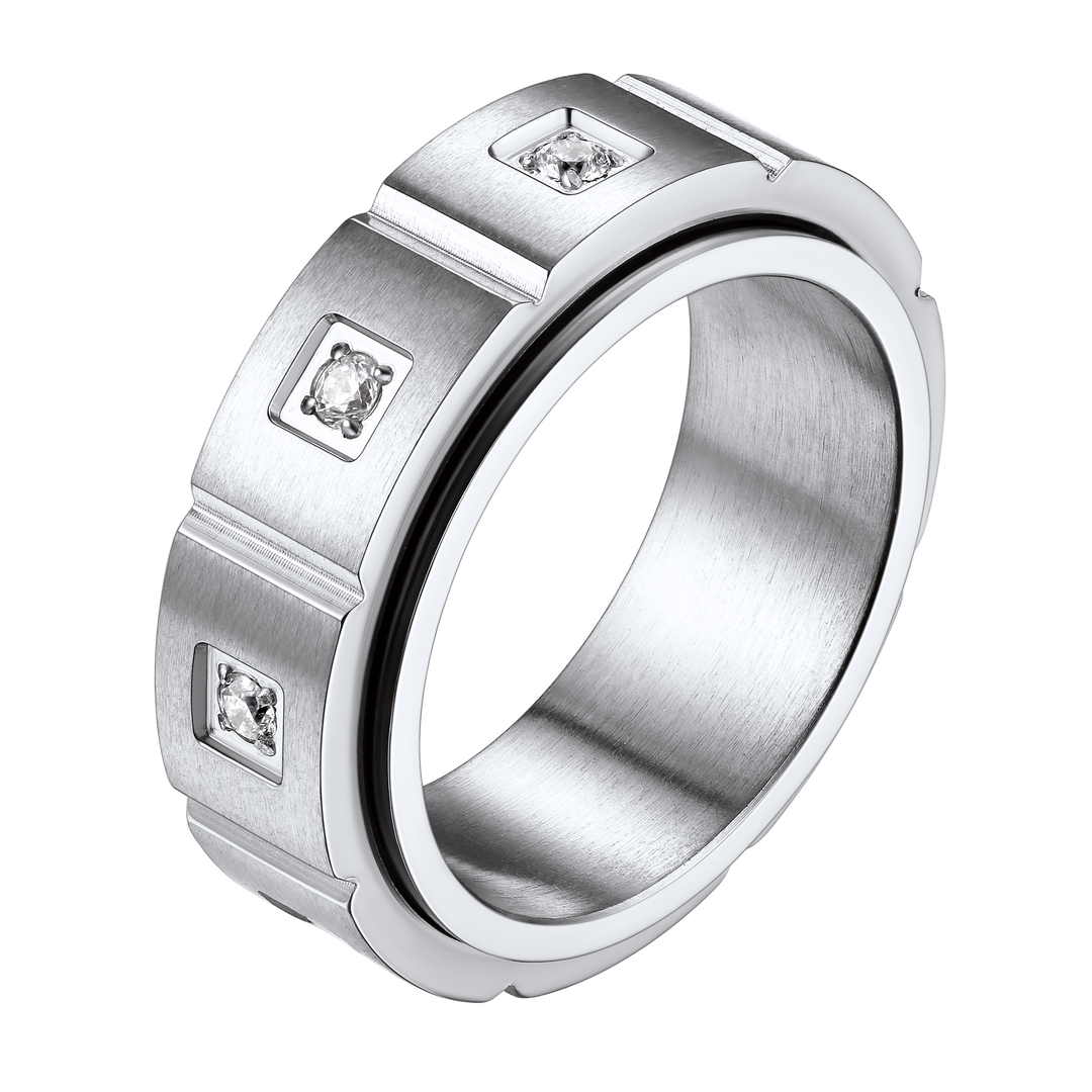Flash Sale Men's Zircon Rotatable Fidget Ring for Anxiety Stainless Steel