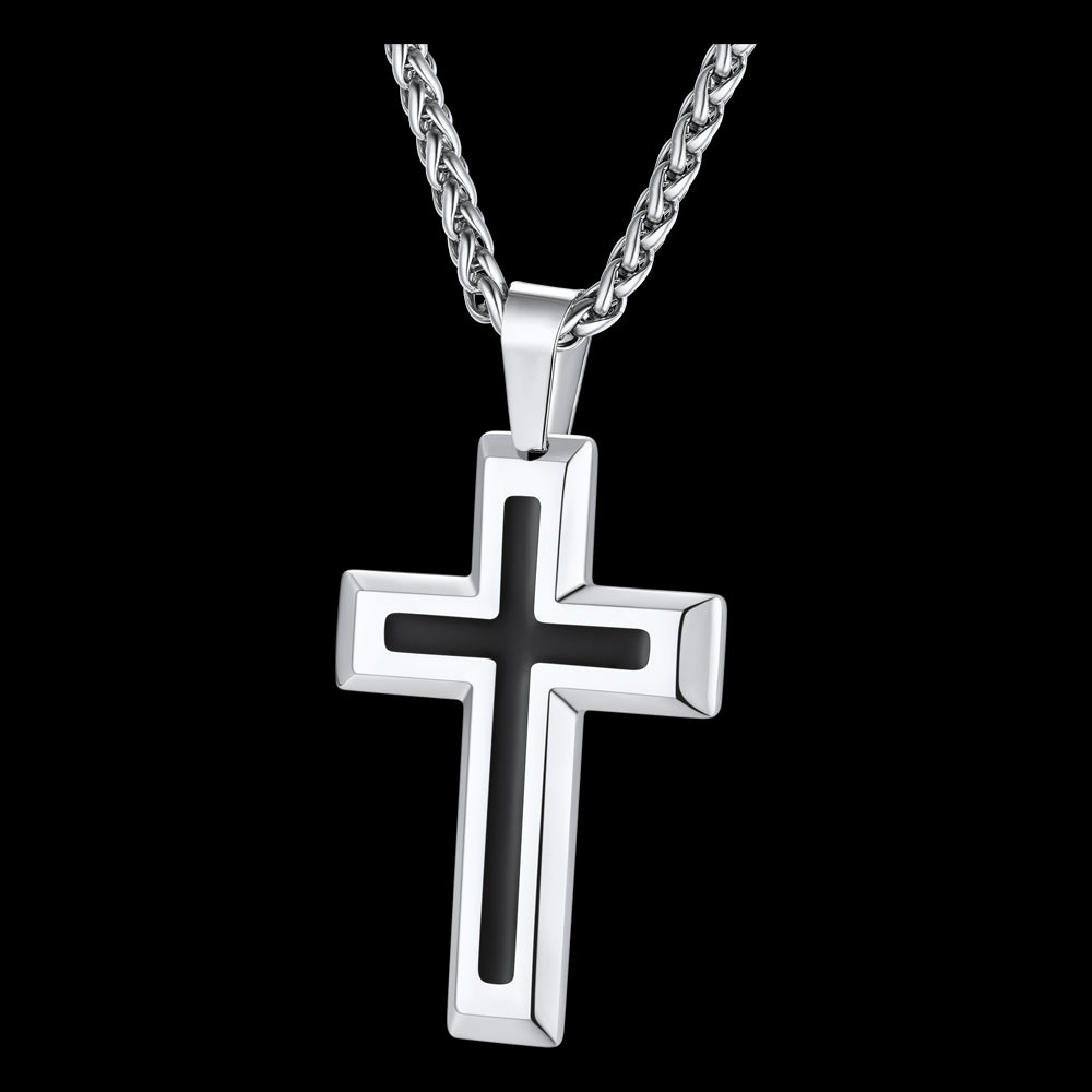 Christian Black Enamel Cross Pendant Necklace for Men Women