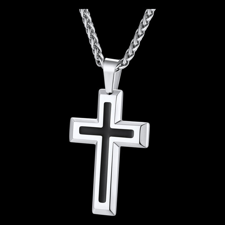 Christian Black Enamel Cross Pendant Necklace for Men Women