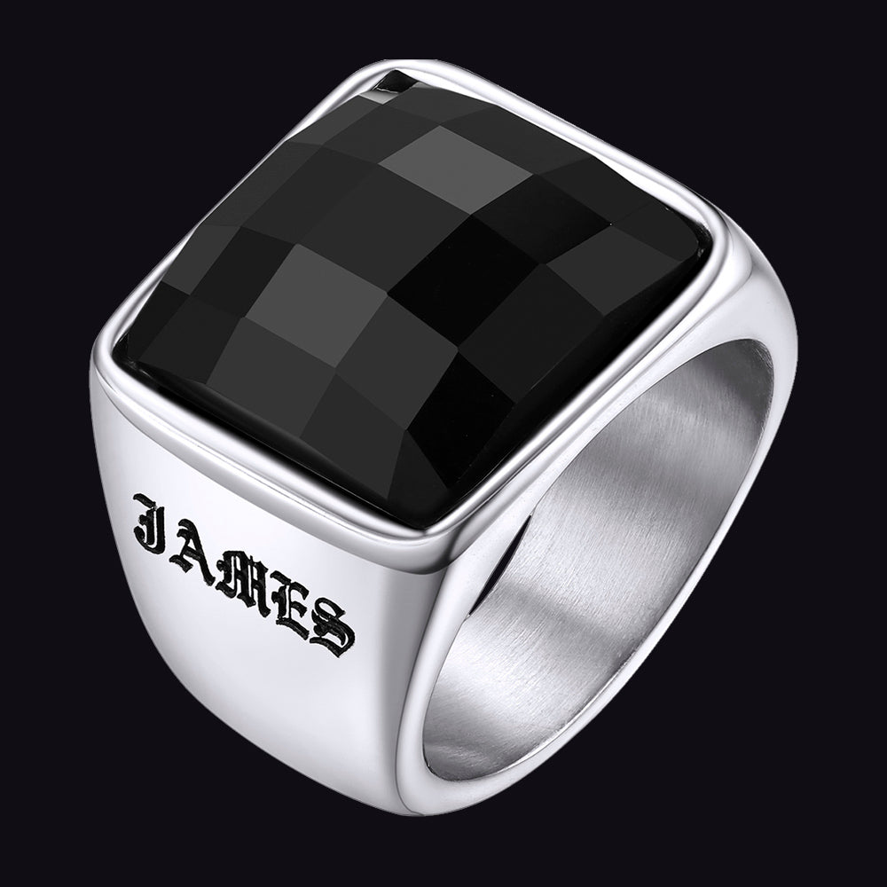 Custom Black Onyx Engraved Signet Ring for Men