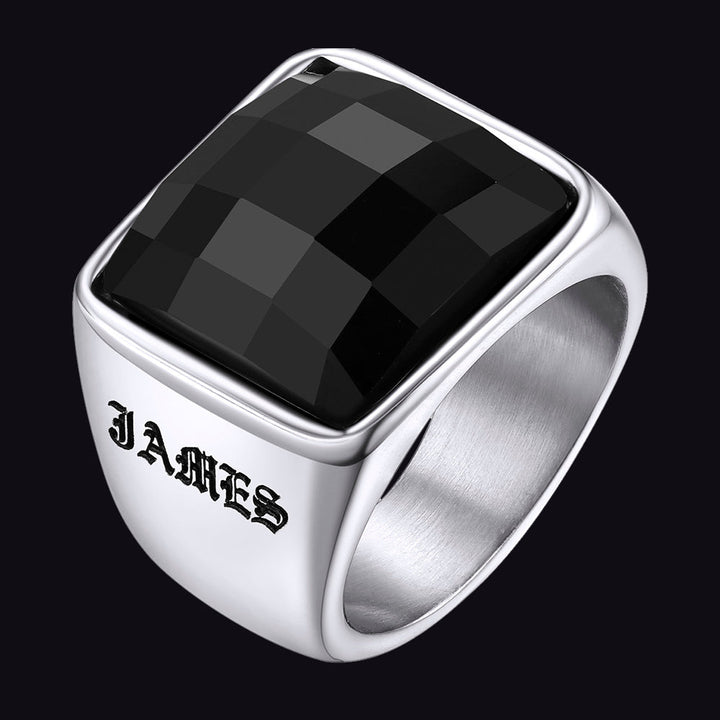 Custom Black Onyx Engraved Signet Ring for Men