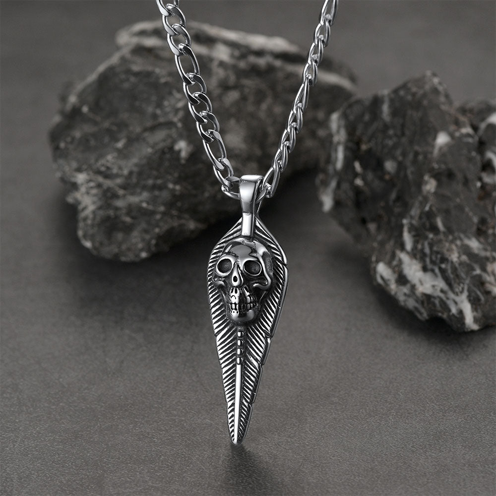Punk Leaves Skull Pendant Necklace For Men