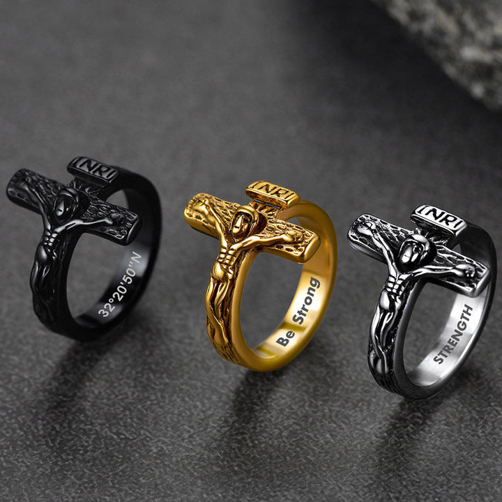 Christian Jesus Crucifix Cross Ring for Men