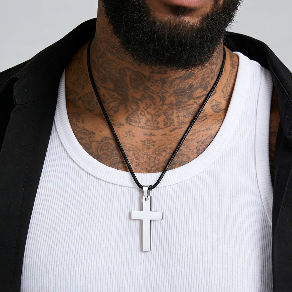Simple Cross Braided Leather Pendant Necklace for Men Christian