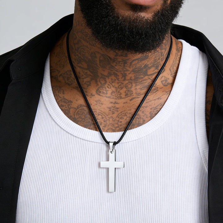 Simple Cross Braided Leather Pendant Necklace for Men Christian