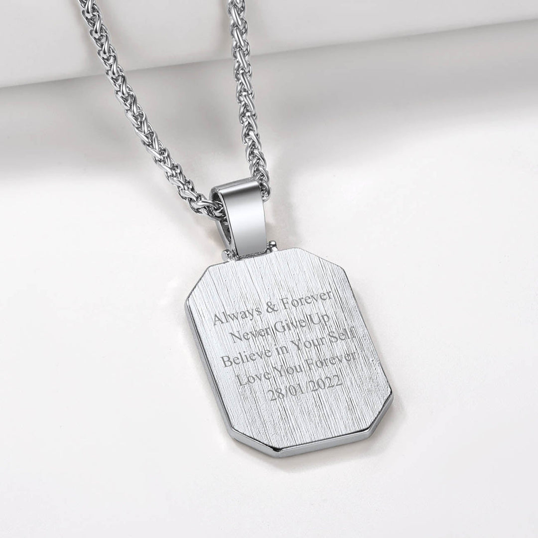 Memorial Personalized Picture Dog Tag Necklace with CZ for Men Mom Family