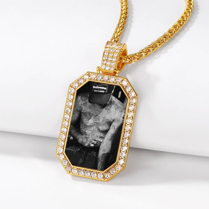 Memorial Personalized Picture Dog Tag Necklace with CZ for Men Mom Family
