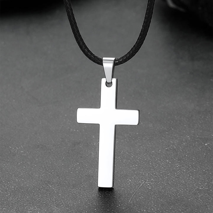 Engravable Cross Leather Necklace Pendant for Men Women