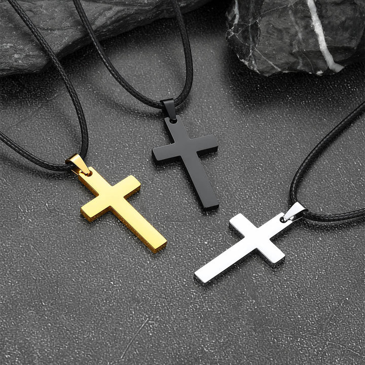 Engravable Cross Leather Necklace Pendant for Men Women