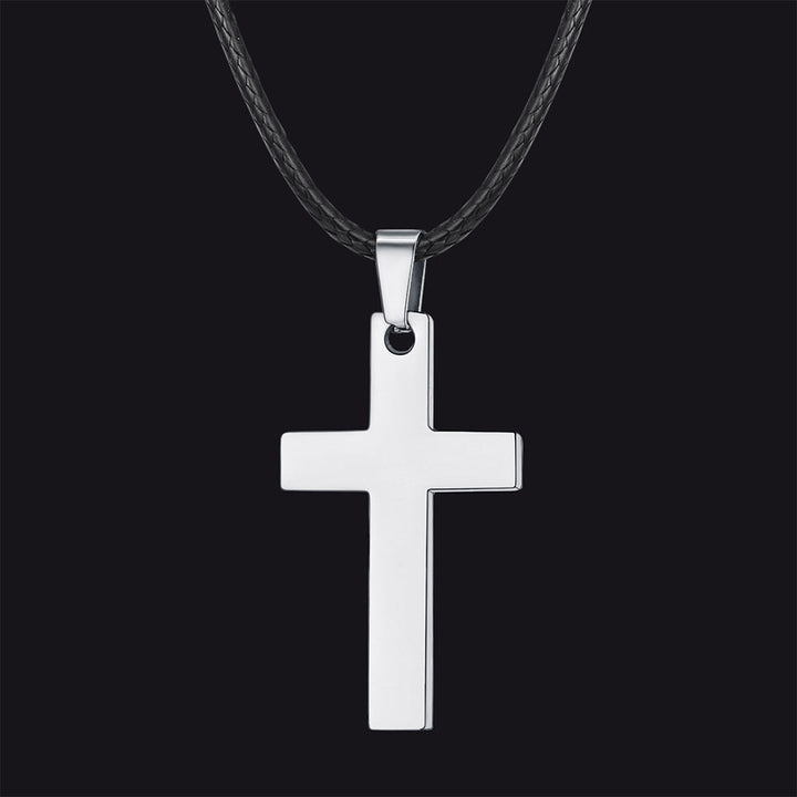 Engravable Cross Leather Necklace Pendant for Men Women