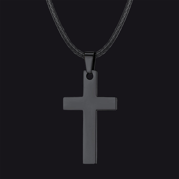 Engravable Cross Leather Necklace Pendant for Men Women