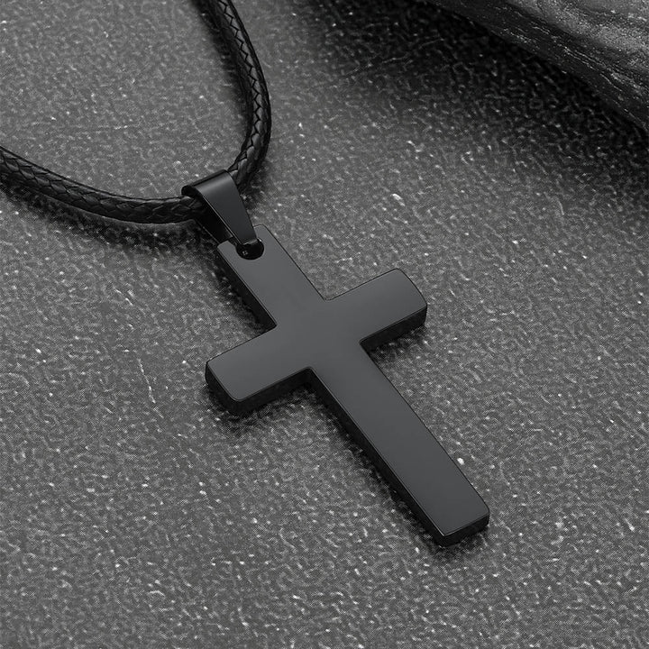 Engravable Cross Leather Necklace Pendant for Men Women