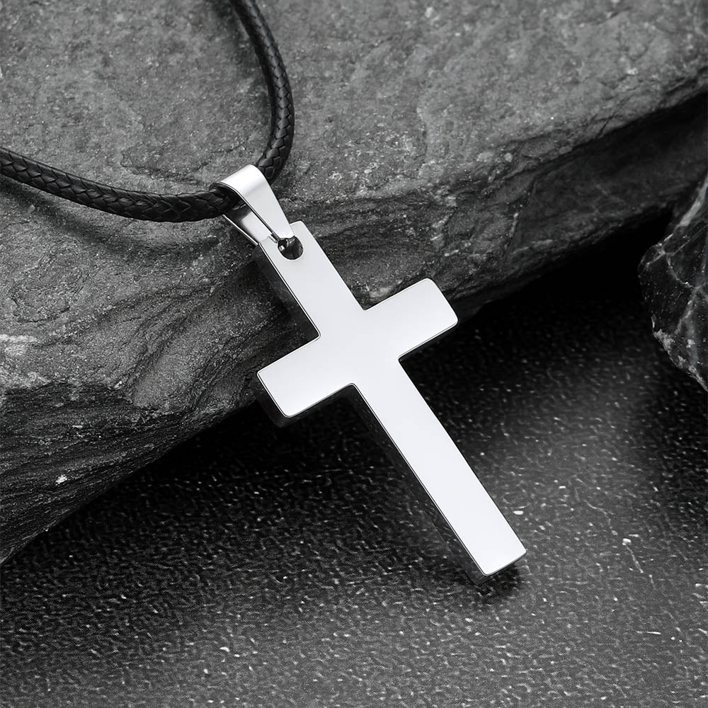 Engravable Cross Leather Necklace Pendant for Men Women
