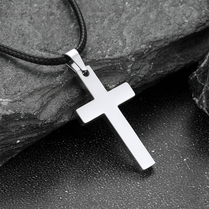 Engravable Cross Leather Necklace Pendant for Men Women