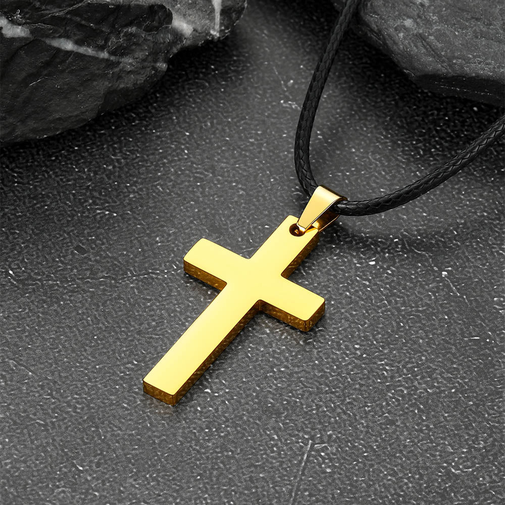 Engravable Cross Leather Necklace Pendant for Men Women
