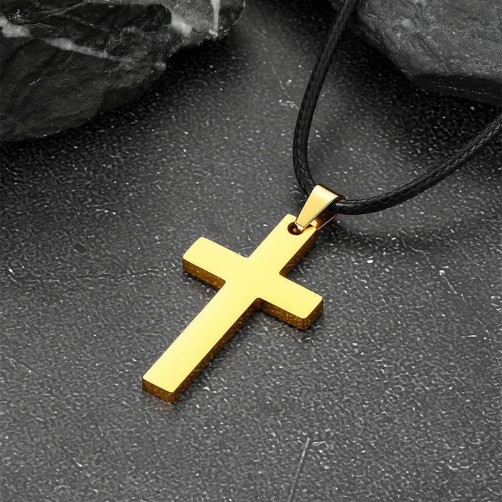 Engravable Cross Leather Necklace Pendant for Men Women