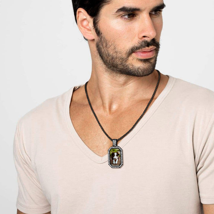 Memorial Personalized Picture Dog Tag Necklace with CZ for Men Mom Family