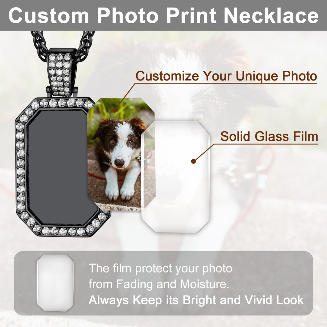 Memorial Personalized Picture Dog Tag Necklace with CZ for Men Mom Family