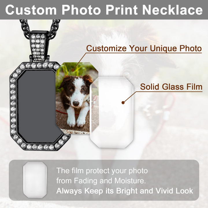 Memorial Personalized Picture Dog Tag Necklace with CZ for Men Mom Family