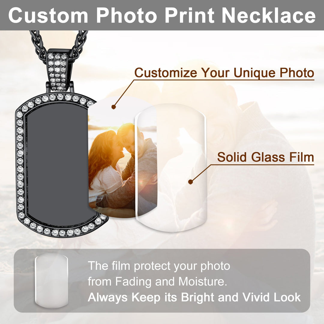 Customized Zirconia Picture Dog Tag Necklace Memorial Gift for Men Women