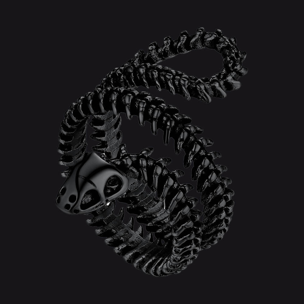 Gothic Snake Skull Bone Ring for Men Women