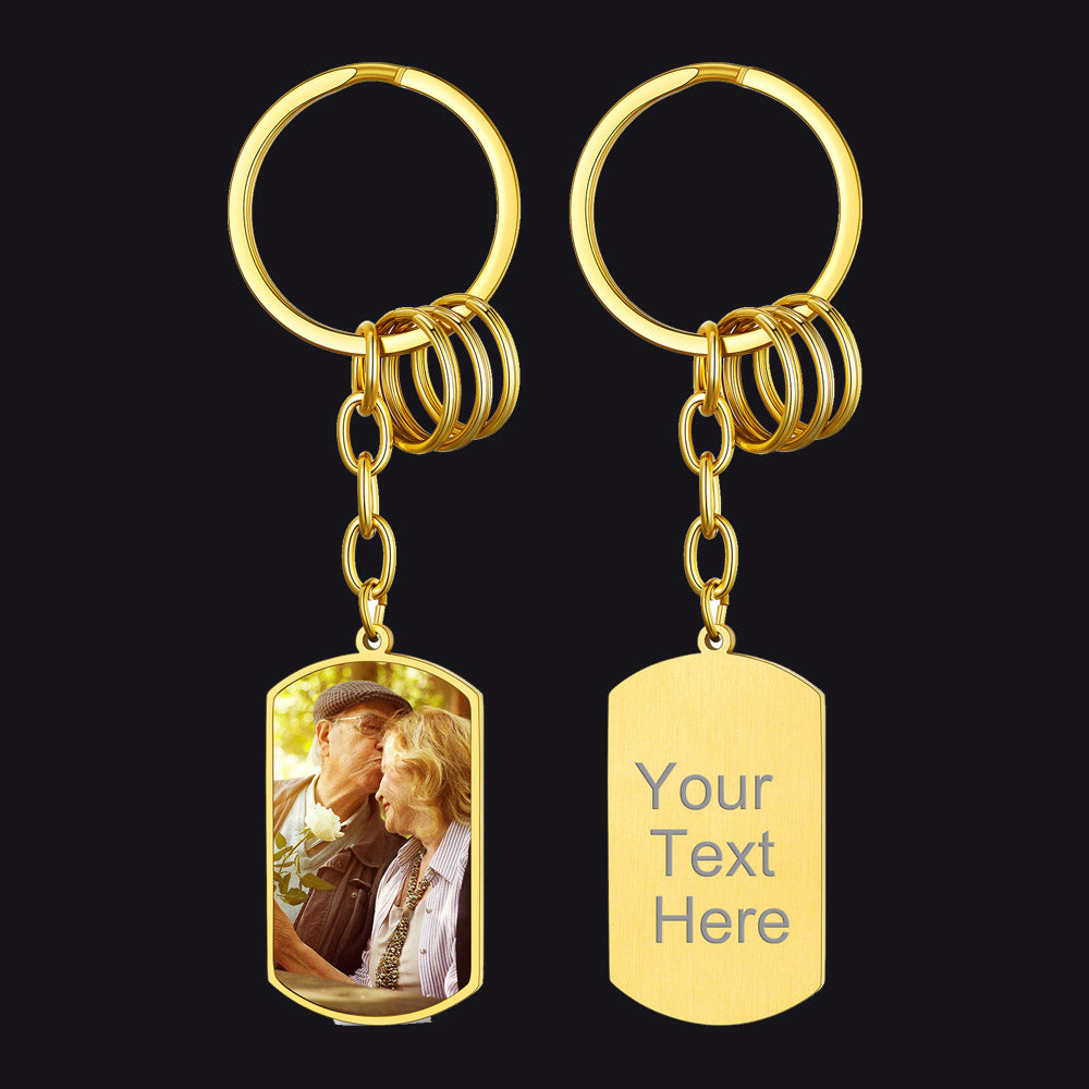 Personalized Photo Dog Tag Keychain With Picture for Men Dad Father Day Gift