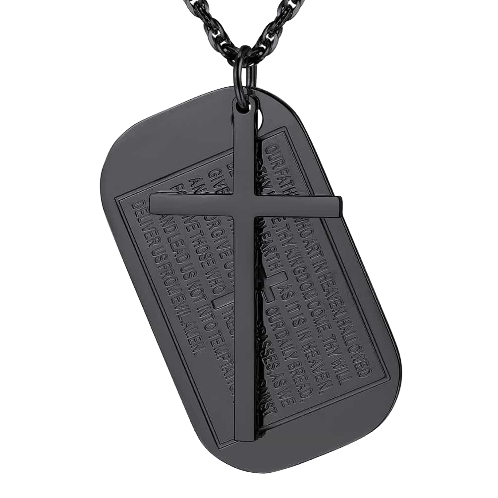 Christian Dog Tag Pendant with Cross Necklace For Men