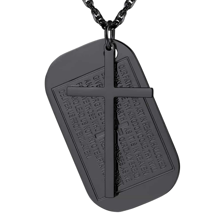 Christian Dog Tag Pendant with Cross Necklace For Men