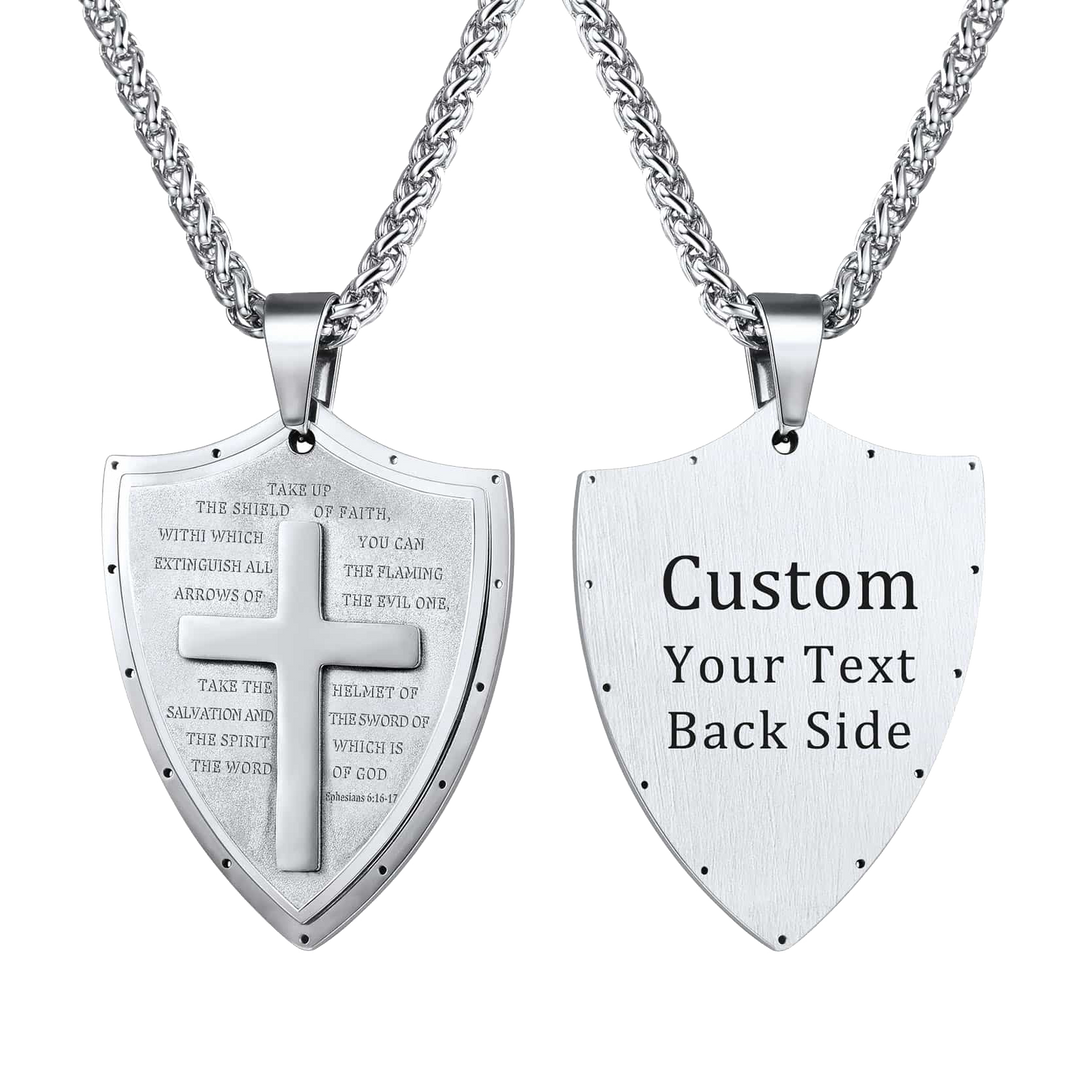 Bible Verse E-Ephesians 6:16-17 Cross Shield Necklace