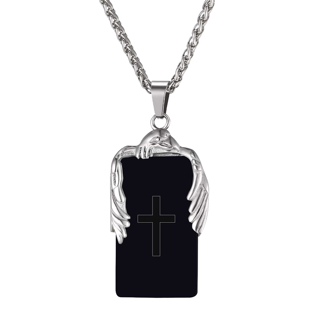 Christian Cross Necklace Military Dog Tag With Wing