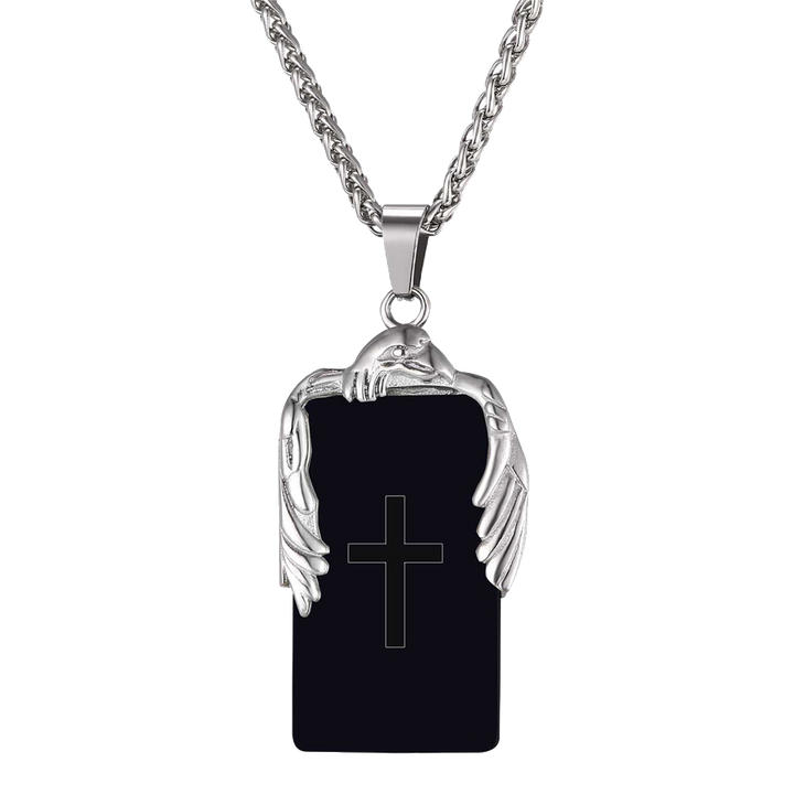 Christian Cross Necklace Military Dog Tag With Wing