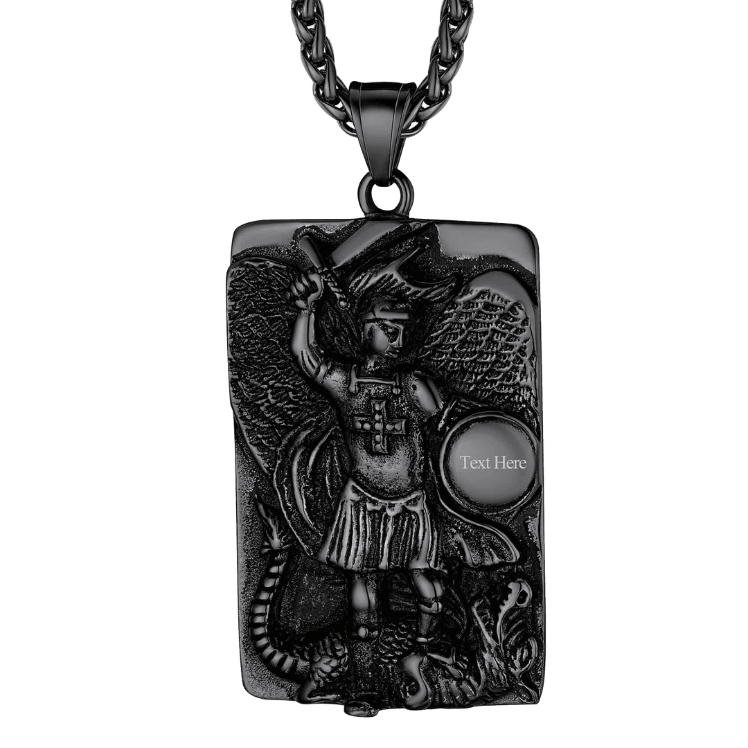 Engraved St. Michael The Archangel Dog Tag Necklace