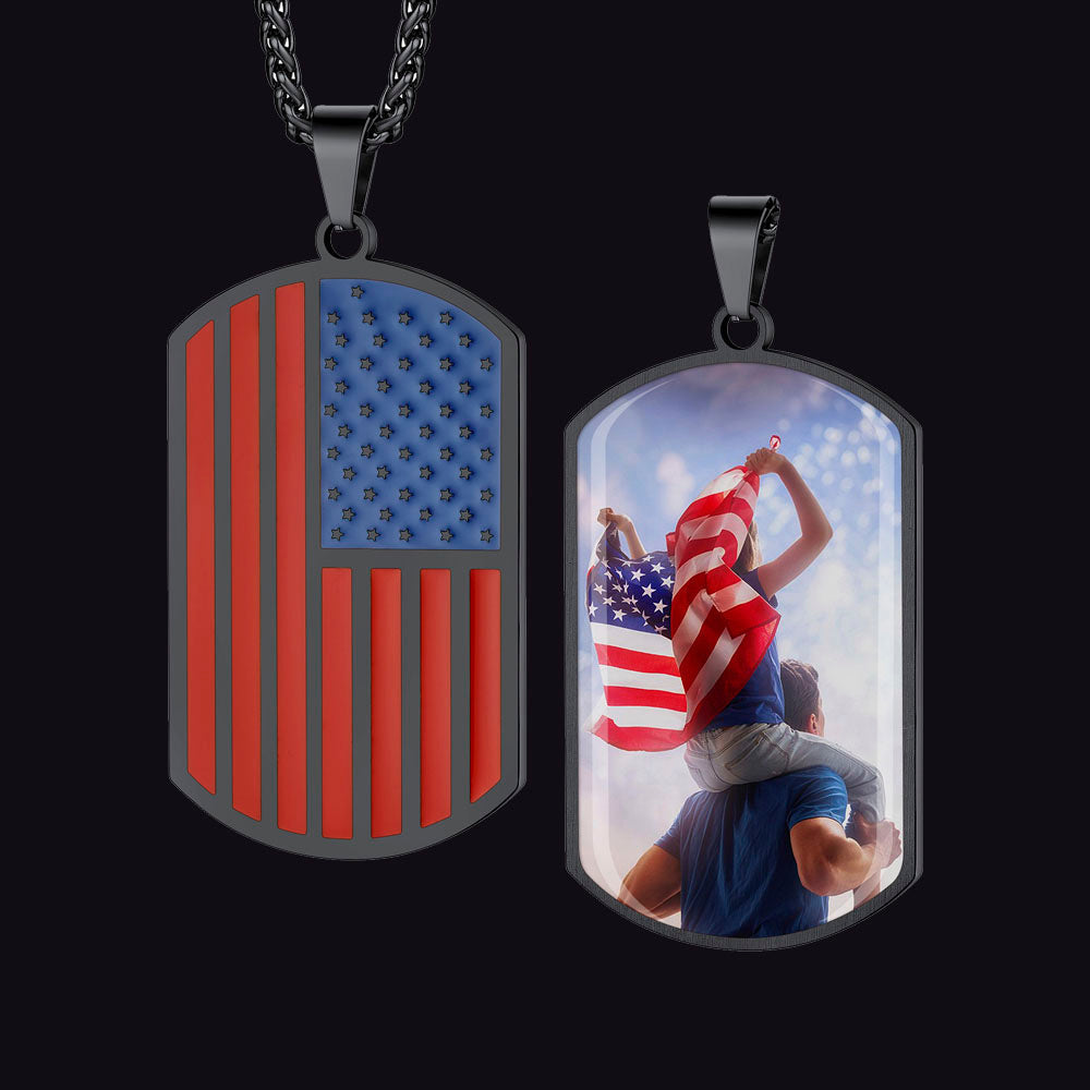 Personalized American Flag Dog Tag Necklace with Picture for Men