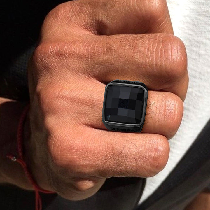 Custom Black Onyx Engraved Signet Ring for Men