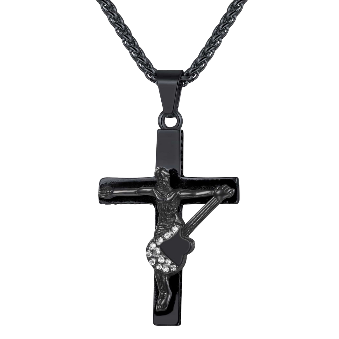 Guitar Jesus Cross Necklace Pendant for Men