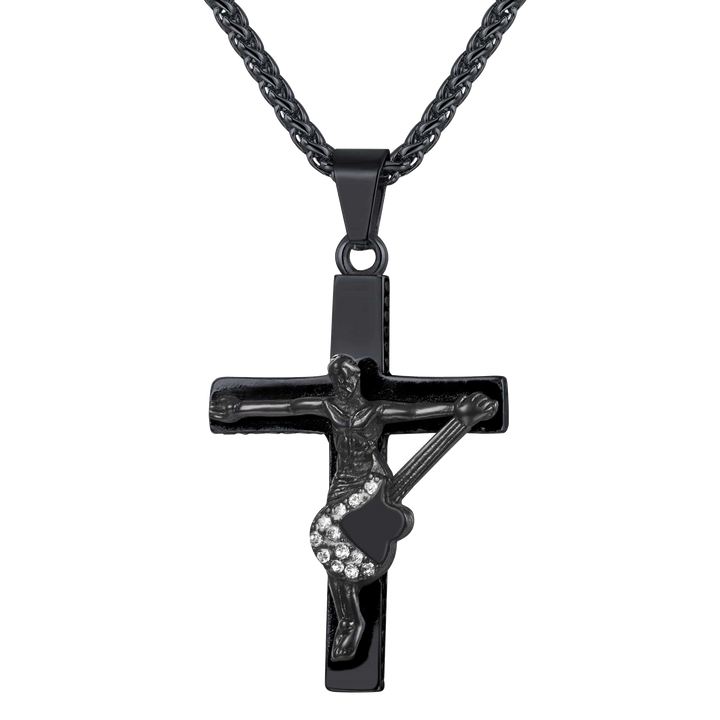 Guitar Jesus Cross Necklace Pendant for Men